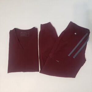 Figs Burgundy Casma Scrub Top Zamora Jogger Scrub Set XSP